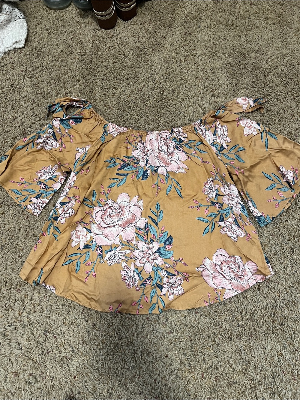 Billabong Mustard Floral Off-Shoulder Blouse